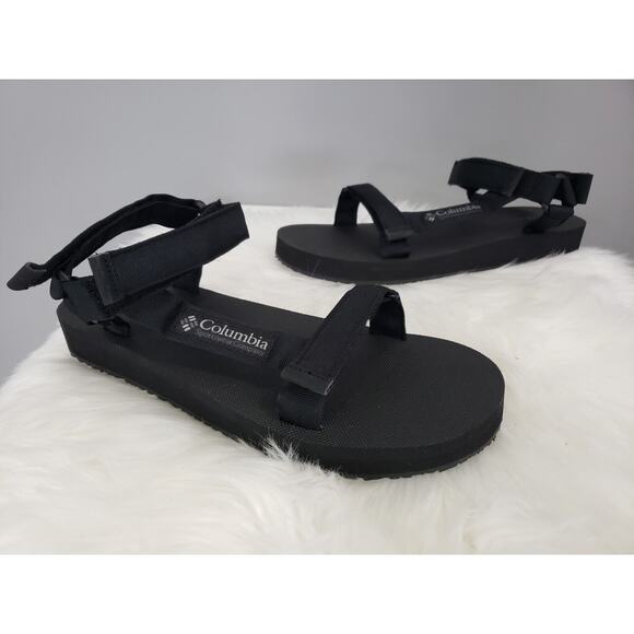 NEW Columbia Sz 13 Breaksider Hiking Walking Ankle Strap SOLID BLACK Sandal Mens - Picture 1 of 6